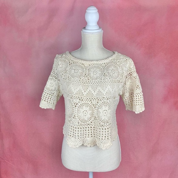 Vintage Cotton Cream Crochet top - Picture 1 of 8